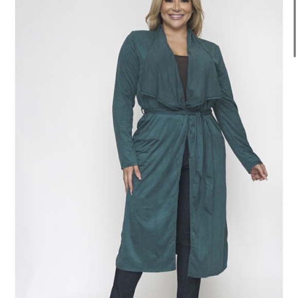 ❤️NEW PLUS Size Teal Faux Suede Cardigan Jacket - Picture 4 of 6